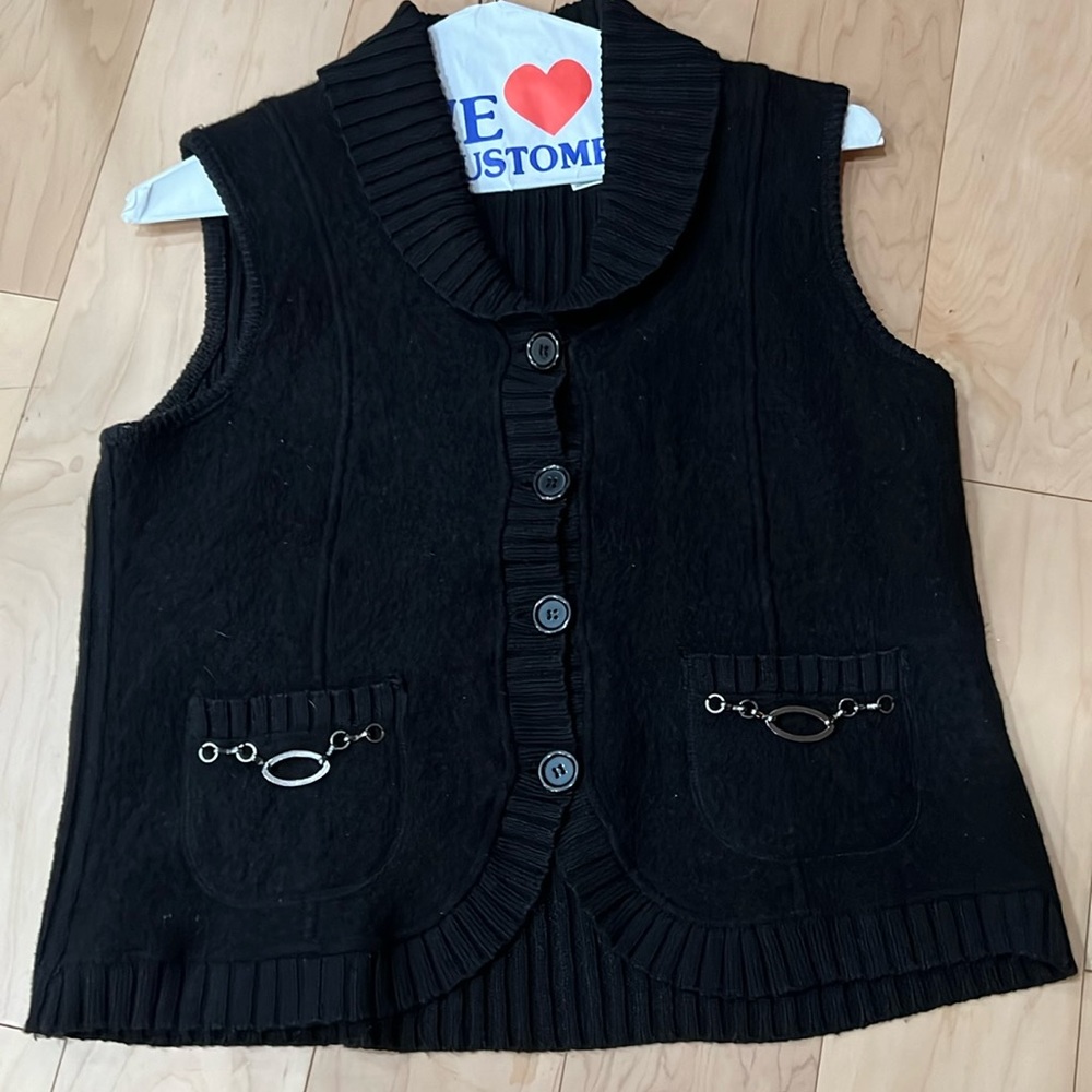 Alfred Dunner black boiled wool and ramie vest - Sz M petite